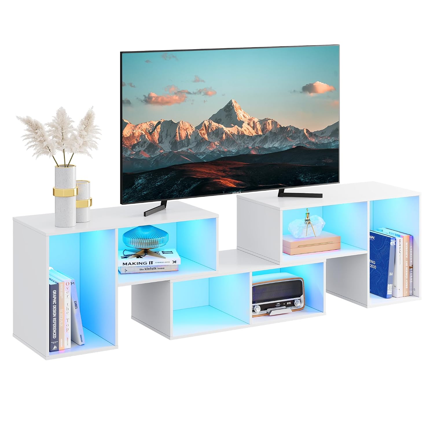 Gaming Console Entertainment Center - Meuble TV Déformable avec Bande LED,