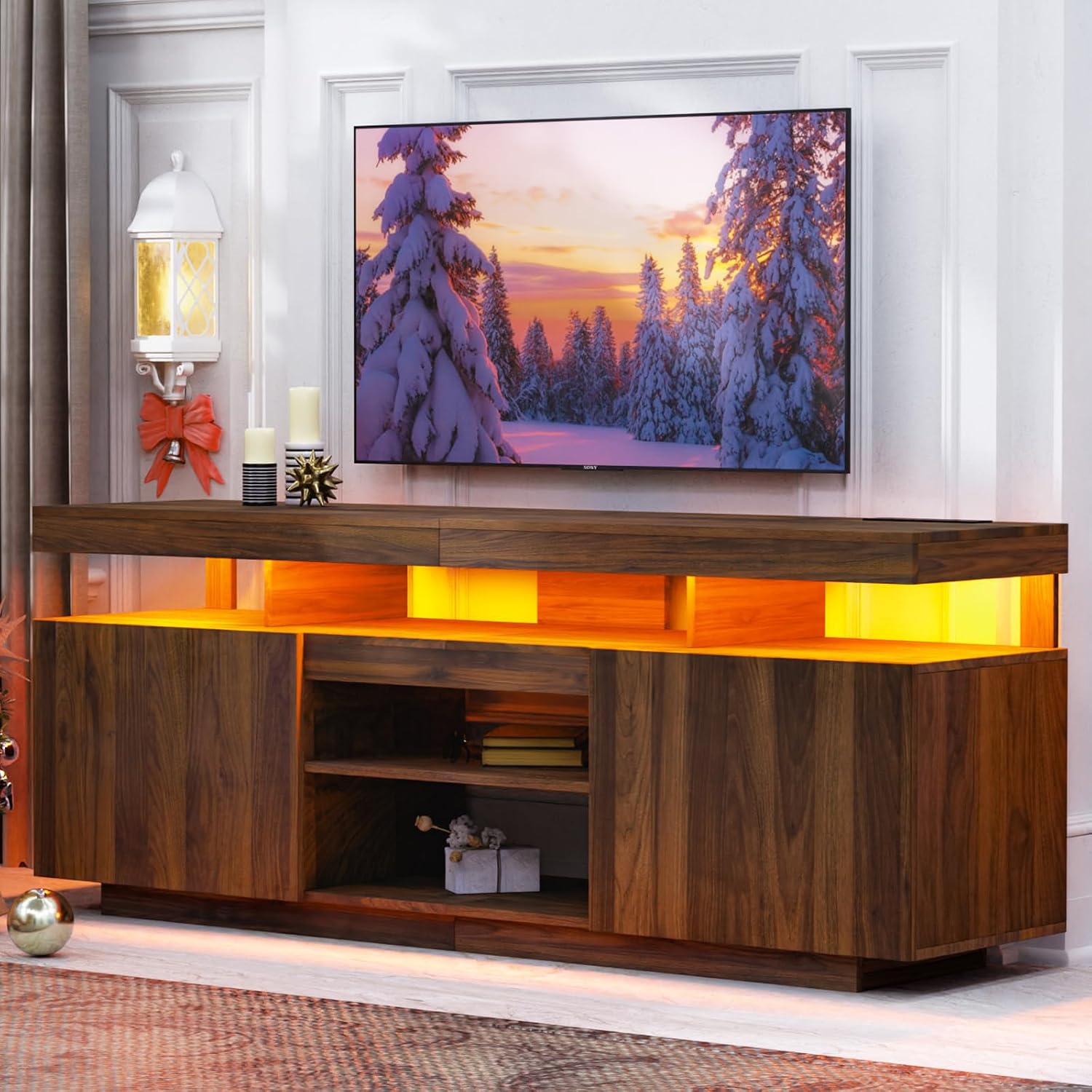 Gaming Console Entertainment Center - Meuble TV LED avec prises électriques