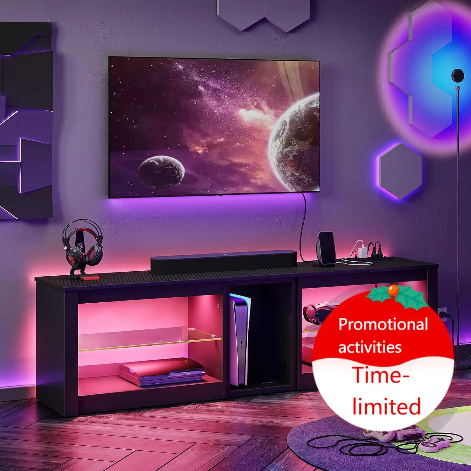 Gaming Console Entertainment Center - Meuble TV pour PS5 avec prises