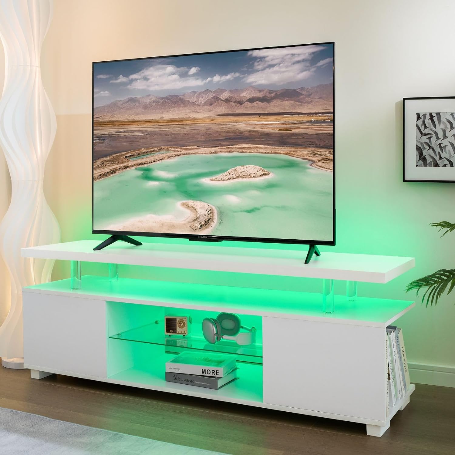 Meuble TV LED blanc, centre de - Gaming Console Entertainment Center avis et prix