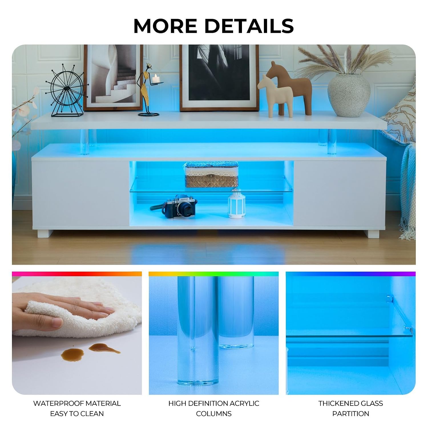 Meuble TV LED blanc, centre de - Gaming Console Entertainment Center avis et prix