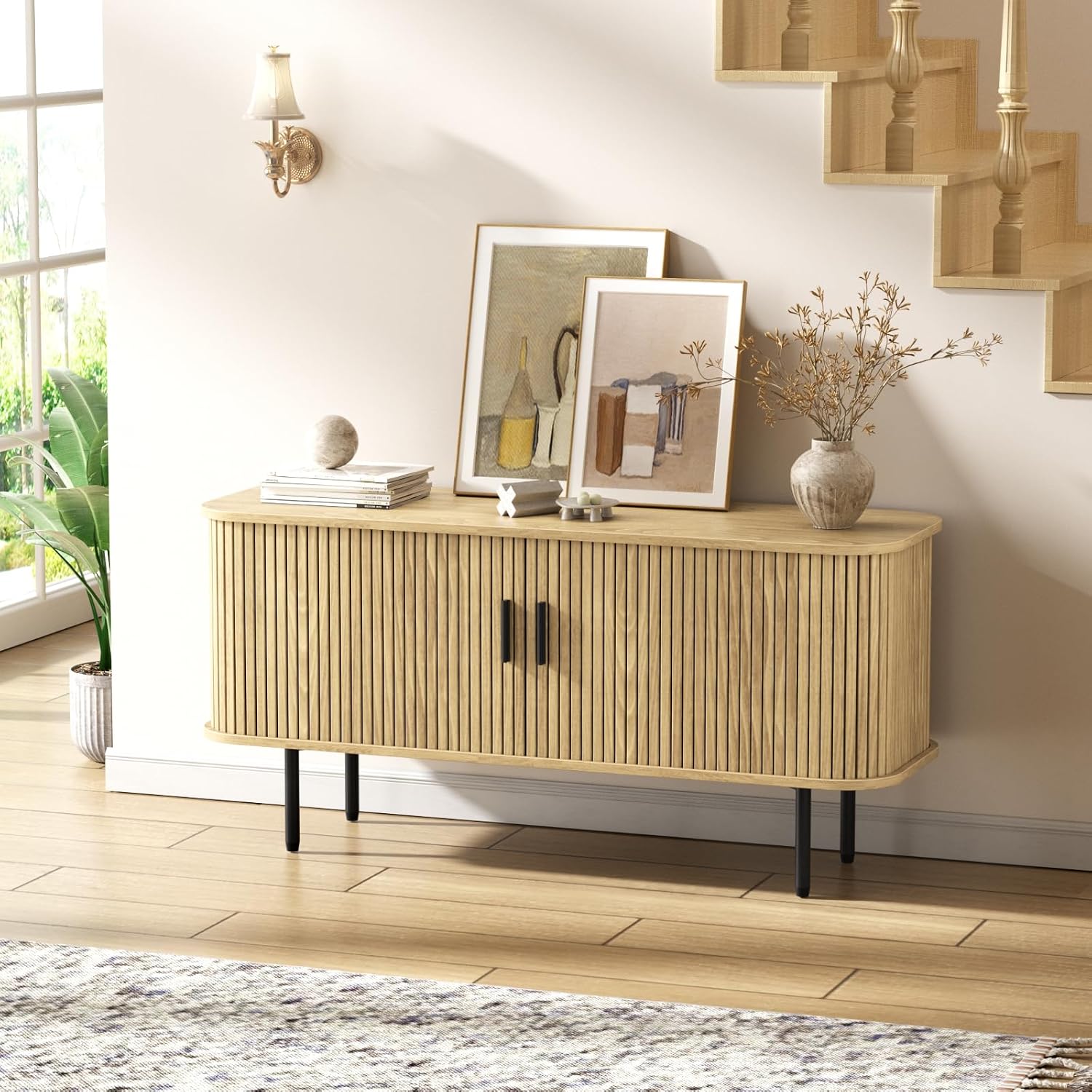 Meuble TV cannelé naturel pour - Gaming Console Entertainment Center avis et prix