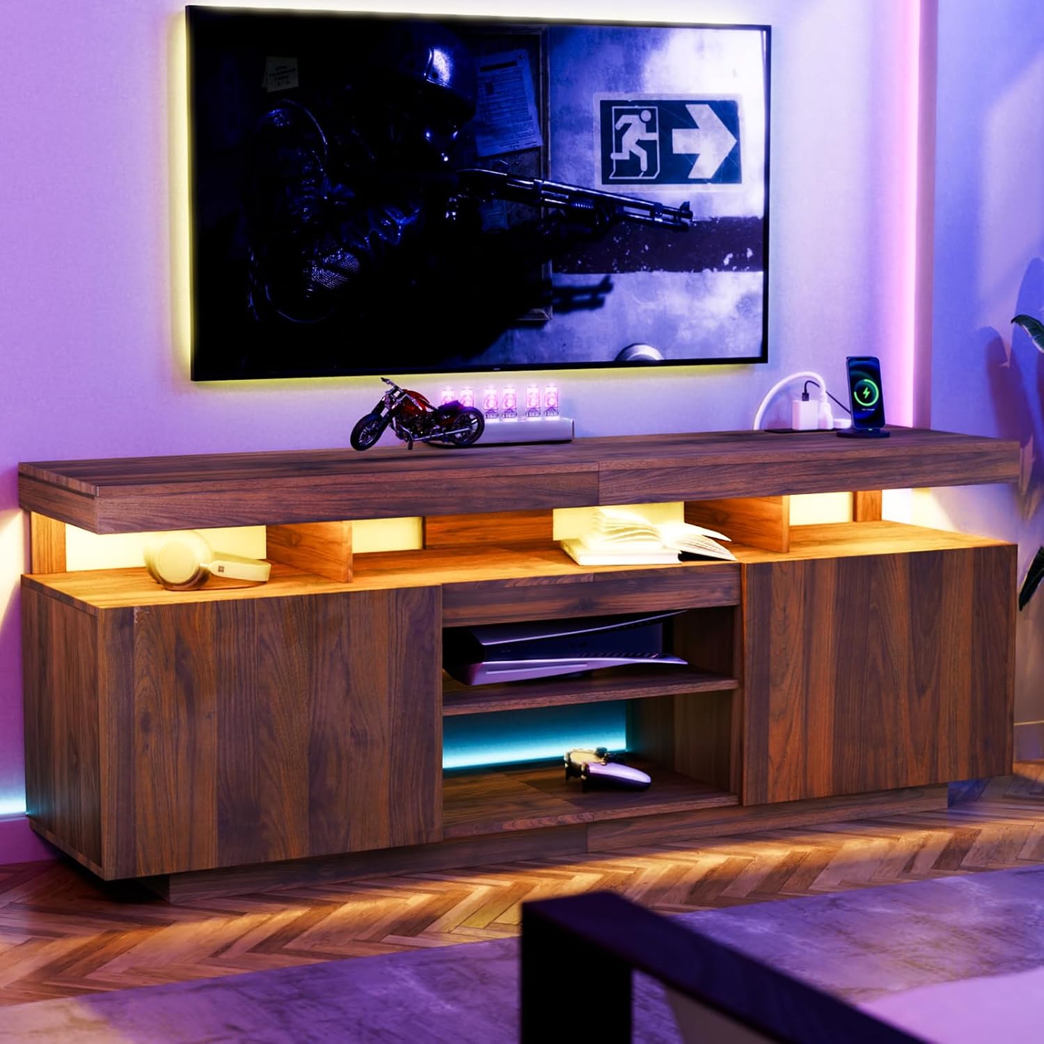 Meuble TV LED avec prises élec - Gaming Console Entertainment Center avis et prix