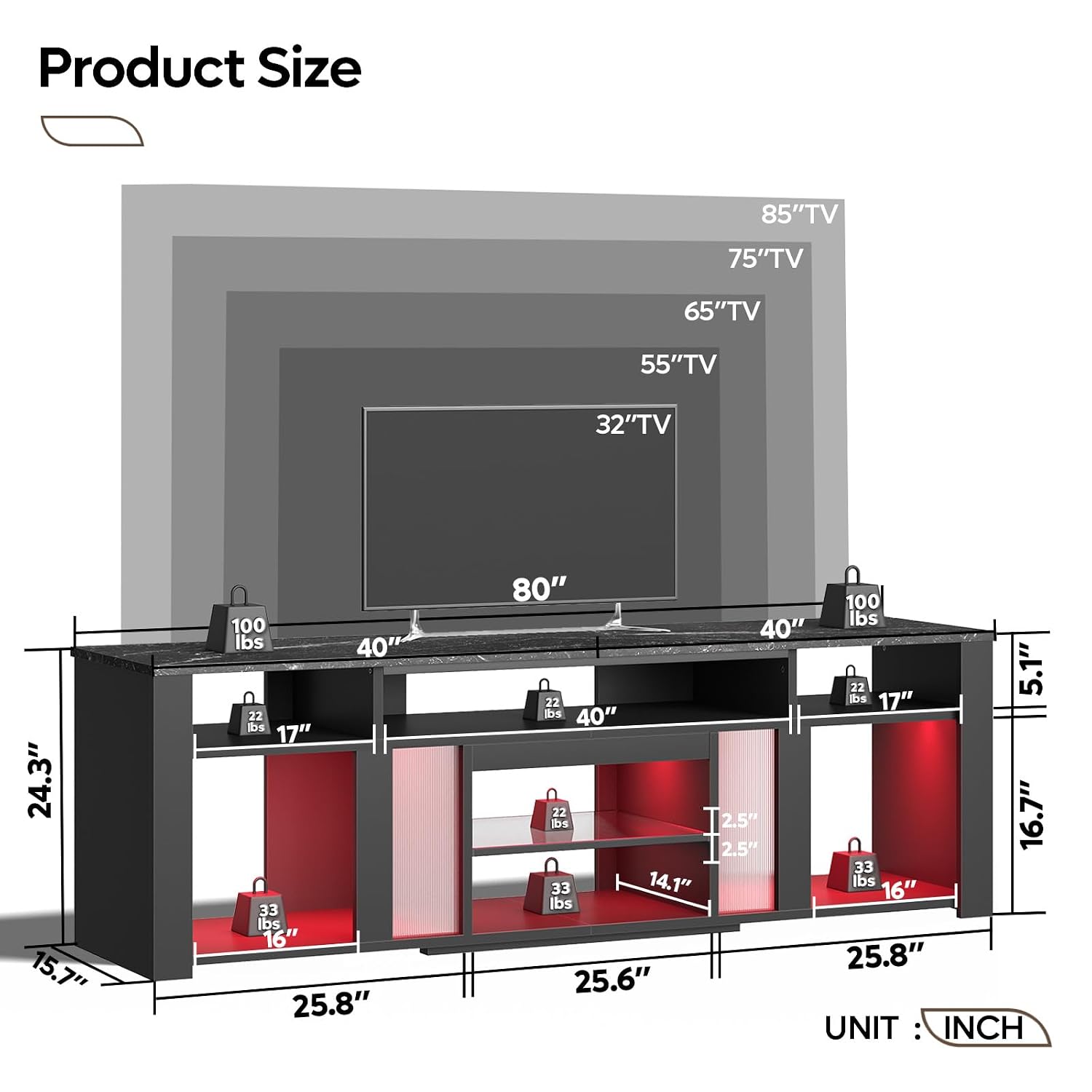 Meuble TV 80 pouces avec éclai - Gaming Console Entertainment Center avis et prix
