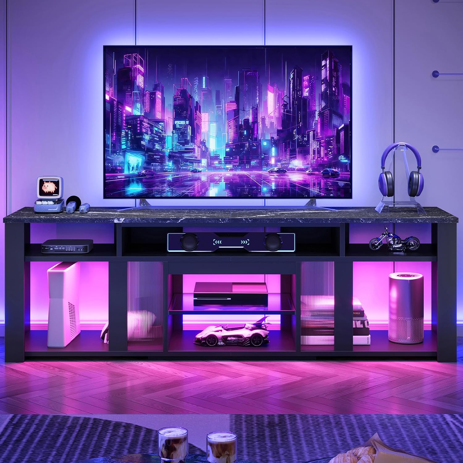 Meuble TV 80 pouces avec éclai - Gaming Console Entertainment Center avis et prix
