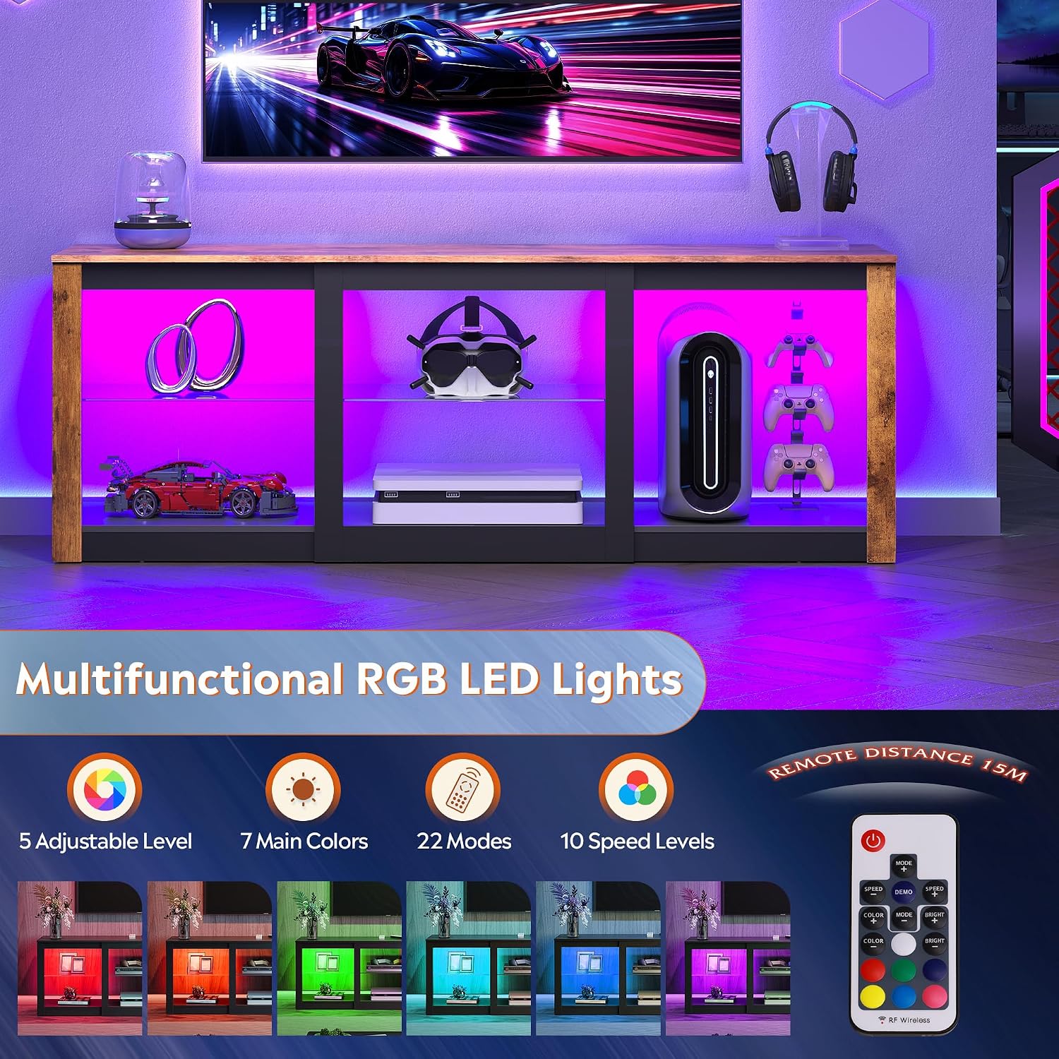 Meuble TV LED avec étagères en - Gaming Console Entertainment Center avis et prix